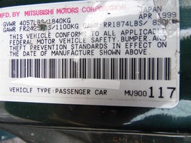 1999 MITSUBISHI 3000 GT GREEN 3.0 MT 203947